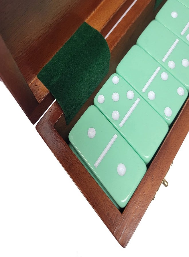 Marion Domino Double Six Pastel Mint Green Jumbo Tournament Professional Size in Dovetail Sheesham Wood Box. - Image 3